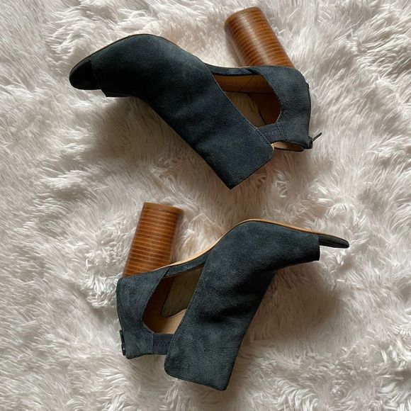 Sole Society Sally Blue Leather Open Toe Heeled Ankle Sandals Booties Size 8.5 M - Picture 2 of 13